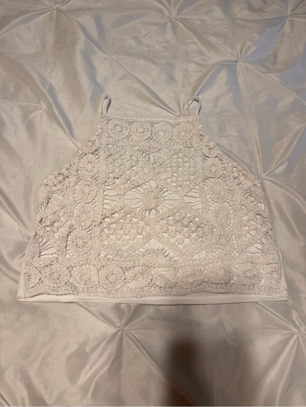 Crochet Lace Halter Crop Top - White